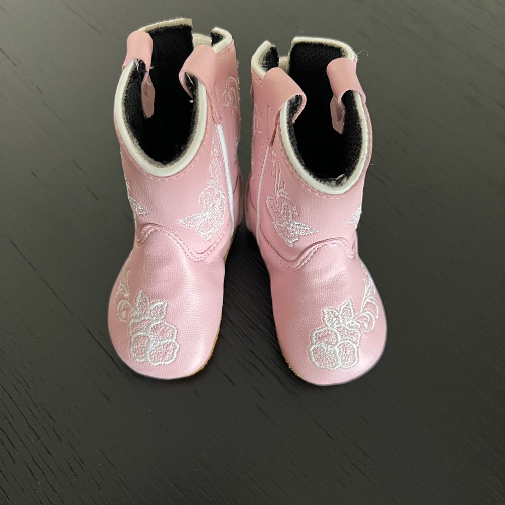 Pink Baby Cowboy Boots with Floral Embroidery
